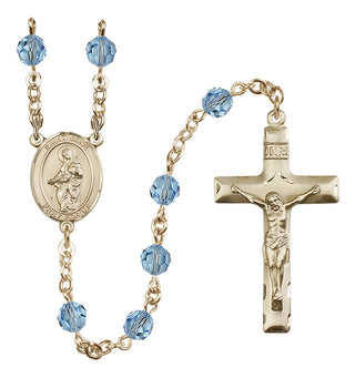 14 Karat Gold 6mm Austrian Crystal Saint Jane of Valois Rosary in Aqua