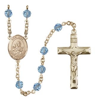 14 Karat Gold 6mm Austrian Crystal San Jose Rosary in Aqua