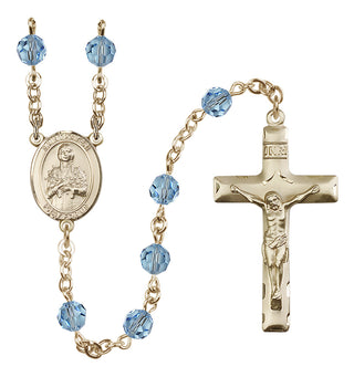 14 Karat Gold 6mm Austrian Crystal Saint Kateri Tekakwitha Rosary in Aqua