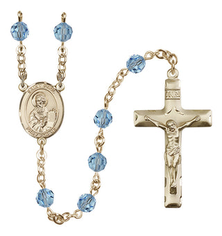14 Karat Gold 6mm Austrian Crystal Saint Paul the Apostle Rosary in Aqua