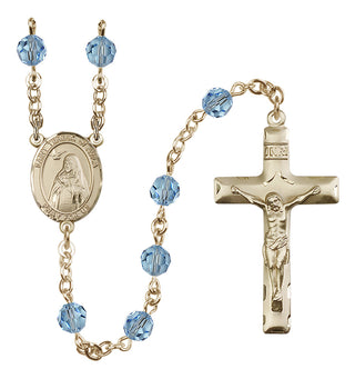 14 Karat Gold 6mm Austrian Crystal Saint Teresa of Avila Rosary in Aqua