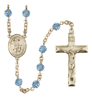 14 Karat Gold 6mm Austrian Crystal Guardian Angel with Child Rosary in Aqua
