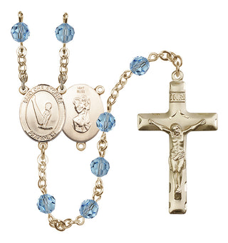14 Karat Gold 6mm Austrian Crystal Saint Christopher/Gymnastics Rosary in Aqua