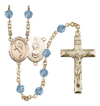 14 Karat Gold 6mm Austrian Crystal Saint Christopher/Martial Arts Rosary in Aqua