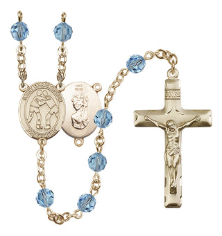 14 Karat Gold 6mm Austrian Crystal Saint Christopher/Wrestling Rosary in Aqua