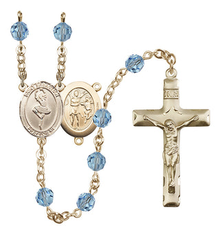 14 Karat Gold 6mm Austrian Crystal Saint Sebastian/Dance Rosary in Aqua