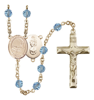 14 Karat Gold 6mm Austrian Crystal Saint Christopher / Fishing Rosary in Aqua