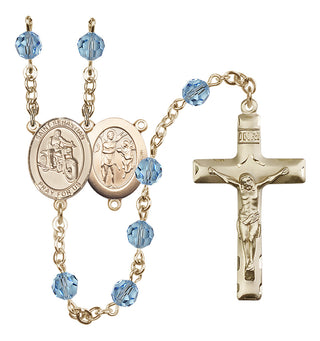 14 Karat Gold 6mm Austrian Crystal Saint Sebastian / Motorcycle Rosary in Aqua