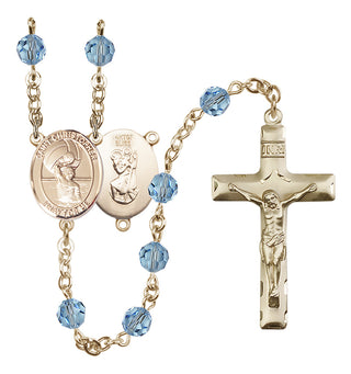 14 Karat Gold 6mm Austrian Crystal Saint Christopher/Water Polo Men Rosary in Aqua