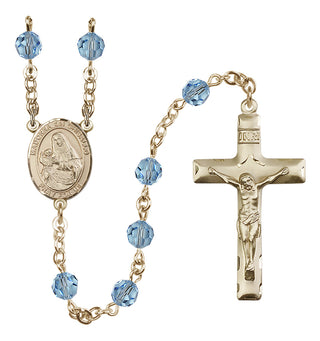 14 Karat Gold 6mm Austrian Crystal Madonna del Ghisallo Rosary in Aqua