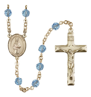 14 Karat Gold 6mm Austrian Crystal Our Lady of Hope Rosary in Aqua