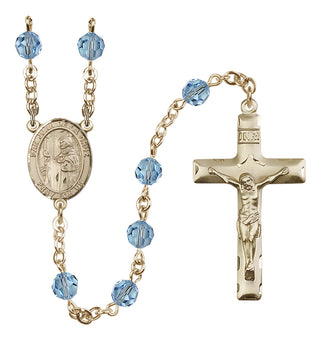 14 Karat Gold 6mm Austrian Crystal San Juan de la Cruz Rosary in Aqua