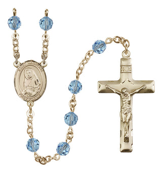 14 Karat Gold 6mm Austrian Crystal Saint Madeline Sophie Barat Rosary in Aqua