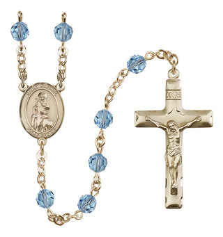 14 Karat Gold 6mm Austrian Crystal Saint Rachel Rosary in Aqua