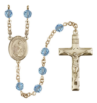 14 Karat Gold 6mm Austrian Crystal Saint Aaron Rosary in Aqua