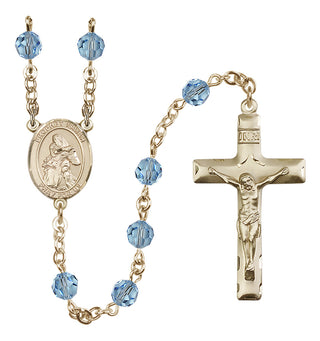 14 Karat Gold 6mm Austrian Crystal Saint Isaiah Rosary in Aqua