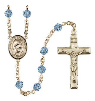 14 Karat Gold 6mm Austrian Crystal Saint Teresa of Calcutta Rosary in Aqua
