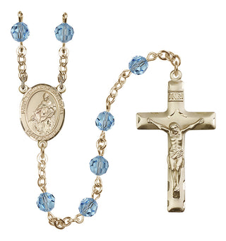 14 Karat Gold 6mm Austrian Crystal Saint Thomas of Villanova Rosary in Aqua