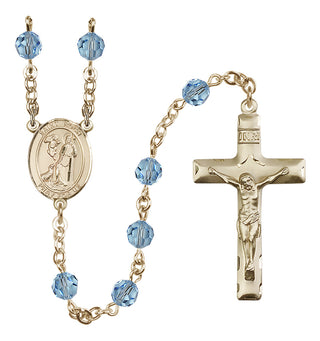 14 Karat Gold 6mm Austrian Crystal Saint Roch Rosary in Aqua