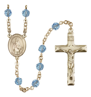 14 Karat Gold 6mm Austrian Crystal Saint Amelia Rosary in Aqua