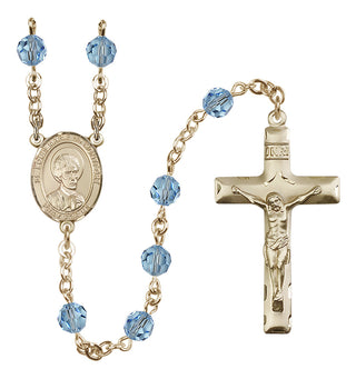 14 Karat Gold 6mm Austrian Crystal Saint Louis Marie de Montfort Rosary in Aqua