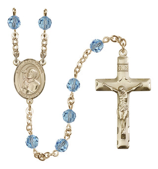 14 Karat Gold 6mm Austrian Crystal Saint Rene Goupil Rosary in Aqua