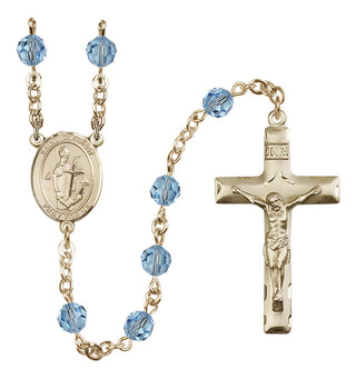 14 Karat Gold 6mm Austrian Crystal Saint Clement Rosary in Aqua