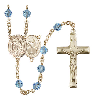 14 Karat Gold 6mm Austrian Crystal Divine Mercy Rosary in Aqua
