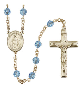 14 Karat Gold 6mm Austrian Crystal Saint Juliana of Cumae Rosary in Aqua