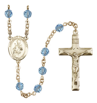 14 Karat Gold 6mm Austrian Crystal Saint Simon the Apostle Rosary in Aqua