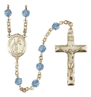 14 Karat Gold 6mm Austrian Crystal Saint Raymond of Penafort Rosary in Aqua