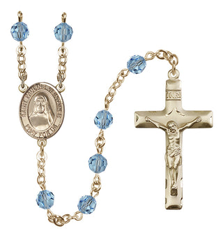 14 Karat Gold 6mm Austrian Crystal Saint Pauline Visintainer Rosary in Aqua