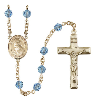 14 Karat Gold 6mm Austrian Crystal Saint Daniel Comboni Rosary in Aqua