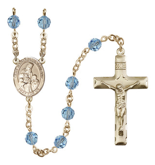 14 Karat Gold 6mm Austrian Crystal Saint Margaret of Scotland Rosary in Aqua
