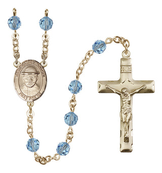 14 Karat Gold 6mm Austrian Crystal Saint Damien of Molokai Rosary in Aqua