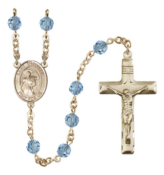 14 Karat Gold 6mm Austrian Crystal Saint Theodore Stratelates Rosary in Aqua