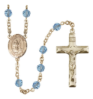 14 Karat Gold 6mm Austrian Crystal Saint Maron Rosary in Aqua