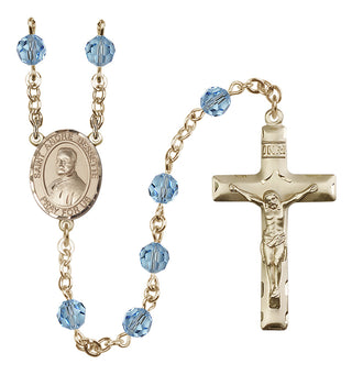 14 Karat Gold 6mm Austrian Crystal Saint Andre Bessette Rosary in Aqua