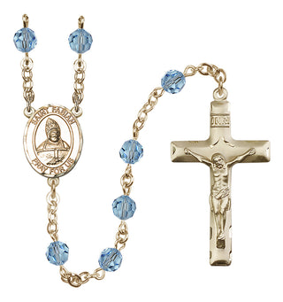 14 Karat Gold 6mm Austrian Crystal Saint Fabian Rosary in Aqua
