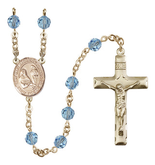 14 Karat Gold 6mm Austrian Crystal Saint Mary Magdalene of Canossa Rosary in Aqua