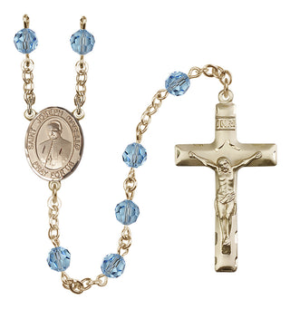14 Karat Gold 6mm Austrian Crystal Saint Joseph Marello Rosary in Aqua