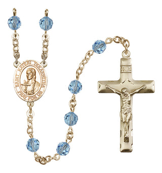 14 Karat Gold 6mm Austrian Crystal Saint Kateri Tekakwitha Rosary in Aqua