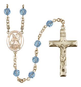 14 Karat Gold 6mm Austrian Crystal Guardian Angel Protector Rosary in Aqua