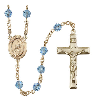 14 Karat Gold 6mm Austrian Crystal Guardian Angel of the World Rosary in Aqua