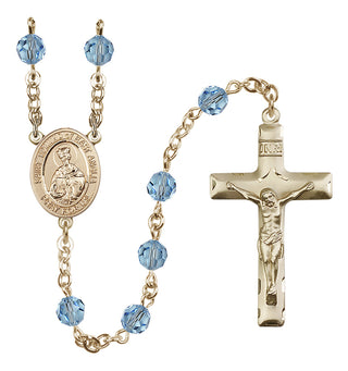 14 Karat Gold 6mm Austrian Crystal Saint Edmund of East Anglia Rosary in Aqua
