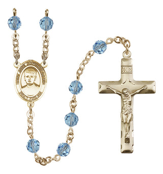 14 Karat Gold 6mm Austrian Crystal Saint Jose Sanchez del Rio Rosary in Aqua