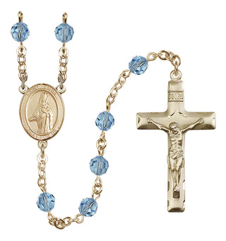14 Karat Gold 6mm Austrian Crystal Saint Emma Uffing Rosary in Aqua