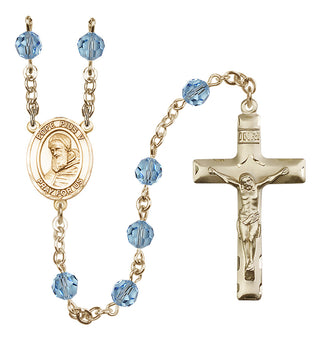 14 Karat Gold 6mm Austrian Crystal Pope Pius V Rosary in Aqua