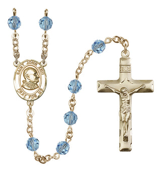 14 Karat Gold 6mm Austrian Crystal Saint John Xxiii Rosary in Aqua
