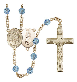 14 Karat Gold 6mm Austrian Crystal Saint Christopher / Karate Rosary in Aqua